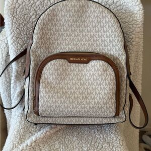 Michael Kors Cream and Brown Signature Backpack